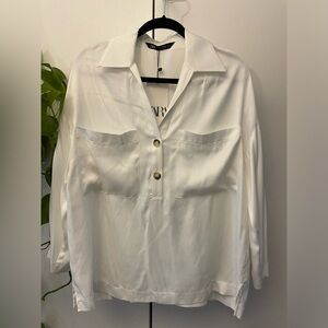 NWT Zara white satin 3/4 wide sleeves boxy fit shirt
Size XS